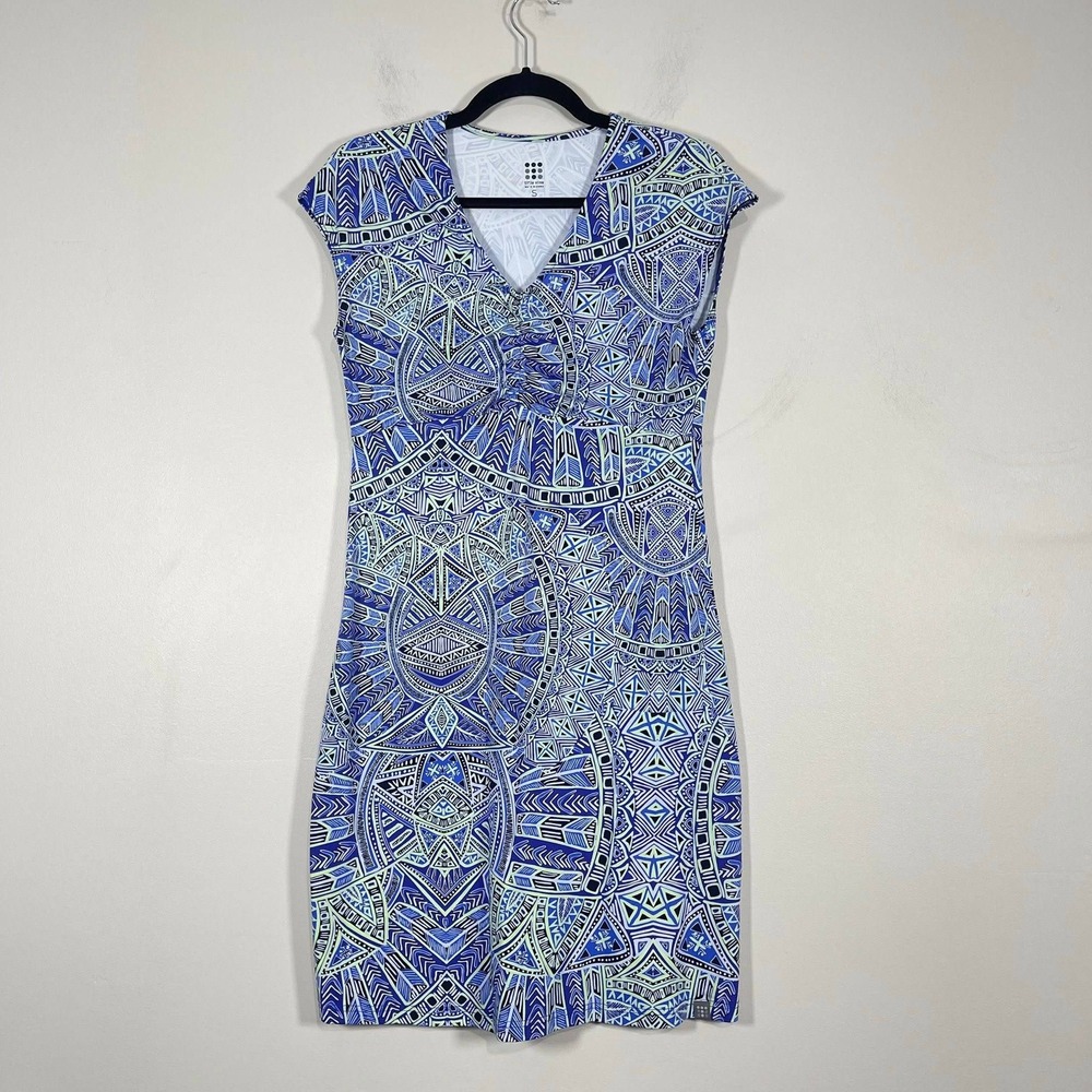 Title Nine Diamalete Dress Wms Small Blue Geo Print Stretchy Sporty Travel